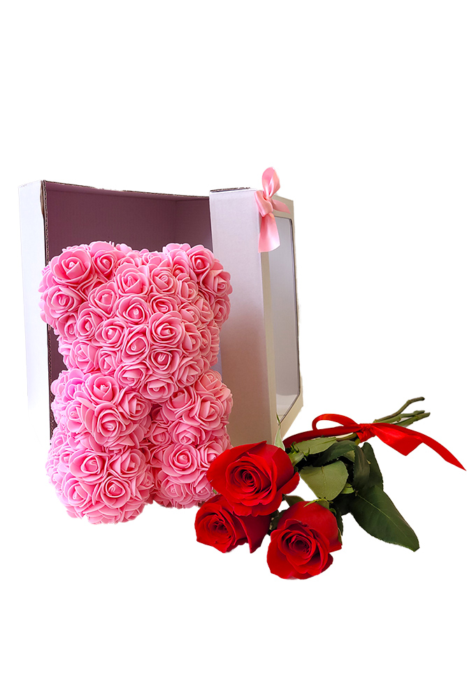 3 růže a růžový Rose bear